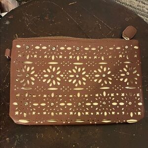 Under One Sky Brown Floral Cutout Cosmetic Bag